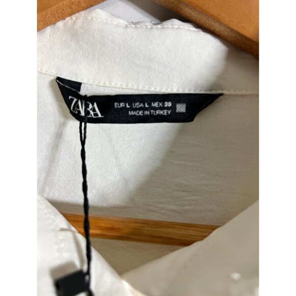 Zara Ivory Blouse with Pearl Rhinestone Collar Size Large  E8 - Picture 3 of 7